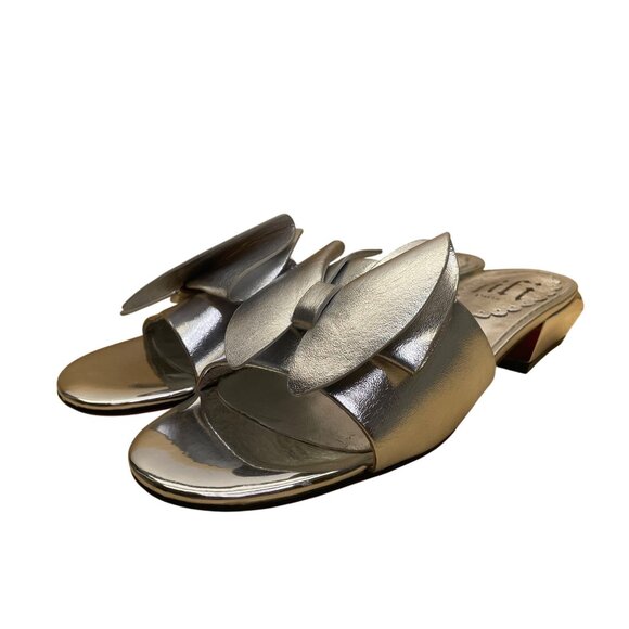 Fifi Women’s Silver Leather Bow Open Toe Chromed Accent Sandals Size US9/EU39 - Picture 3 of 8